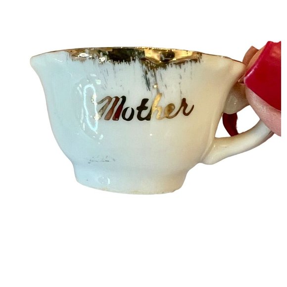Miniature Vintage Porcelain Cup & Saucer “Mother” w/ Poem Japan - Picture 3 of 4